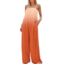 Women Ombre Sling Sleeveless Wide Leg Blouson Cover Up Gradient Jumpsuit