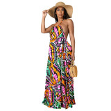 Women Halter Sleeveless Colorful Backless Loose Jumpsuit