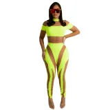 Women Long Sleeve Mesh Color Stitching Night Out Jumpsuit