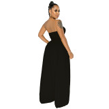 Women Strapless Smocked Culotte Wide Leg Casual Jumpsuit