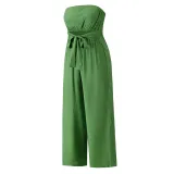 Women Off The Shoulder Solid Color Strapless Wide Leg Jumpsuit