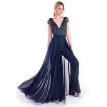 Women Wedgie Sleeveless Plunging Neckline Sequin Culotte Elegant Formal Jumpsuit