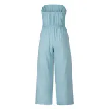 Women Off The Shoulder Solid Color Strapless Wide Leg Jumpsuit
