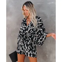 Women Swing Sleeve V-Neck Floral Printed Short Mini Casual Jumpsuit