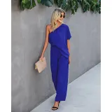 Women One-Shoulder Swing Sleeve Drawstring Fashion Paty Jumpsuit