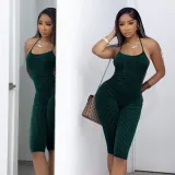 Women Sling Sleeveless Apron Backless Short Mini Party Jumpsuit
