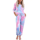 Women Long Sleeve Tie dye Lounge Smocked Waist Jumpsuit