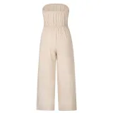 Women Off The Shoulder Solid Color Strapless Wide Leg Jumpsuit
