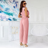 Women Flying Sleeve Lace Collar Smocked Pants Wide Leg Jumpsuit