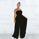 Women Strapless Smocked Culotte Wide Leg Casual Jumpsuit