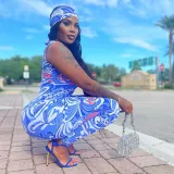 Women Sleeveless Deep V Neck Plunging Neckline Printed Bodycon Jumpsuit