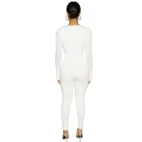 Women Long Sleeve Plunging Neckline Bodycon Jogging Jumpsuit