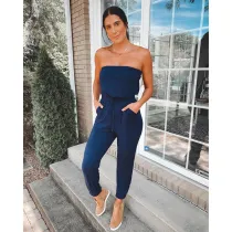 Women Sleeveless Drawstring Casual Jumpsuit