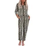 Women Long Sleeve Tie dye Lounge Smocked Waist Jumpsuit