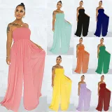 Women Strapless Smocked Culotte Wide Leg Casual Jumpsuit