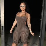 Women Sling Sleeveless Apron Backless Short Mini Party Jumpsuit