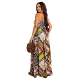 Women Off The Shoulder Strapless Tie Dye Striped Wide Leg Jumpsuit