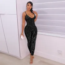 Women Short Sleeve Round Neck Tank Sporty Jumpsuit