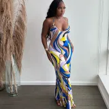 Women Halter Apron Color Stitching Wide Leg Casual Jumpsuit