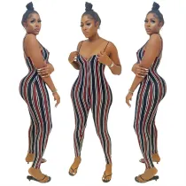 Women Sling Sleeveless Striped Sweetheart Casual Jumpsuit