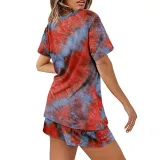 Women Short Sleeve Round-Neck Drawstring Cotton Home Romper