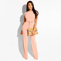 Women Sling Sleeveless Apron High Waist Wide Leg Jumpsuit