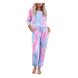 Women Long Sleeve Tie dye Lounge Smocked Waist Jumpsuit