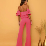 Women Off The Shoulder Ruffles Strapless Lacework Flares Jumpsuit