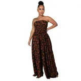 Women Off The Shoulder Strapless Tie Dye Striped Wide Leg Jumpsuit