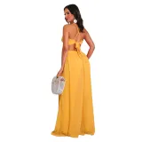 Women Halter Sleeveless Backless Cut Out Waist Wide Leg Jumpsuit