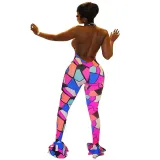 Women Halter Color Stitching Plunging Neckline Bodycon Jumpsuit