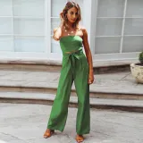 Women Off The Shoulder Solid Color Strapless Wide Leg Jumpsuit