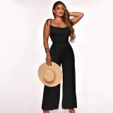 Women Halter Strappy Plunging Neckline Backless Elegant Jumpsuit
