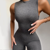 Women Long Sleeve Strappy Front Black See-through Bodycon Jumpsuit