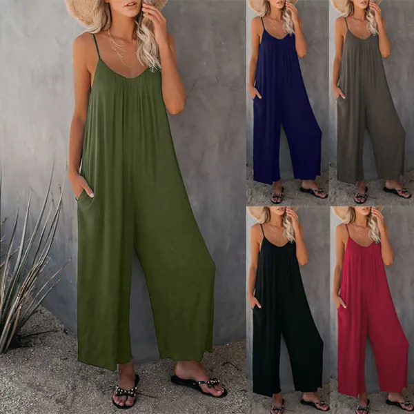 Women Sling Sleeveless Wide Leg Loose Culotte Jumpsuit