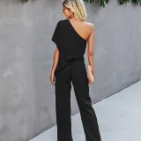 Women One-Shoulder Swing Sleeve Drawstring Fashion Paty Jumpsuit
