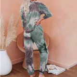 Women Long Sleeve Tie dye Lounge Smocked Waist Jumpsuit