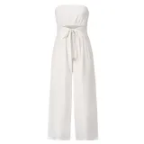 Women Off The Shoulder Solid Color Strapless Wide Leg Jumpsuit
