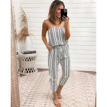 Women Strapless Drawstring French Terry Drawstring Casual Jumpsuit