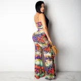 Women Long Sleeve Butterfly Pattern Plunging Neckline See-through Bodycon Jumpsuit