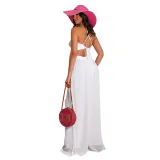 Women Halter Sleeveless Backless Cut Out Waist Wide Leg Jumpsuit
