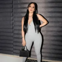 Women Sling Sleeveless Plunging Neckline Cross Backless Bodycon Jumpsuit