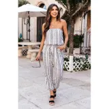 Women Strapless Drawstring French Terry Drawstring Casual Jumpsuit
