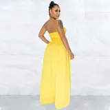Women Strapless Smocked Culotte Wide Leg Casual Jumpsuit