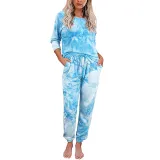 Women Long Sleeve Tie dye Lounge Smocked Waist Jumpsuit