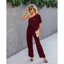 Women One-Shoulder Swing Sleeve Drawstring Fashion Paty Jumpsuit
