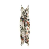 Women Sling Sleeveless Plunging Neckline Floral Corset Jumpsuit