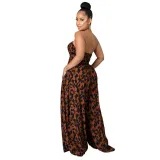 Women Off The Shoulder Strapless Tie Dye Striped Wide Leg Jumpsuit