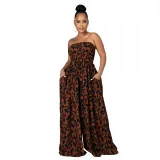 Women Off The Shoulder Strapless Tie Dye Striped Wide Leg Jumpsuit