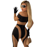 Women Long Sleeve Mesh Color Stitching Night Out Jumpsuit
